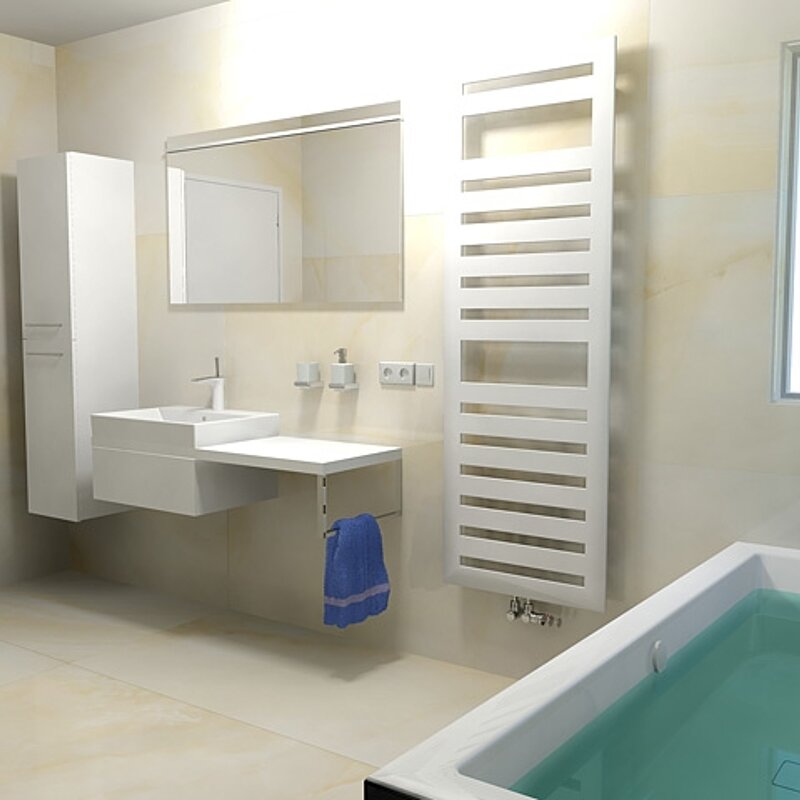 Návrh koupelny s designovým radiátorem Zehnder Metropolitan, autor Roman Běloubek