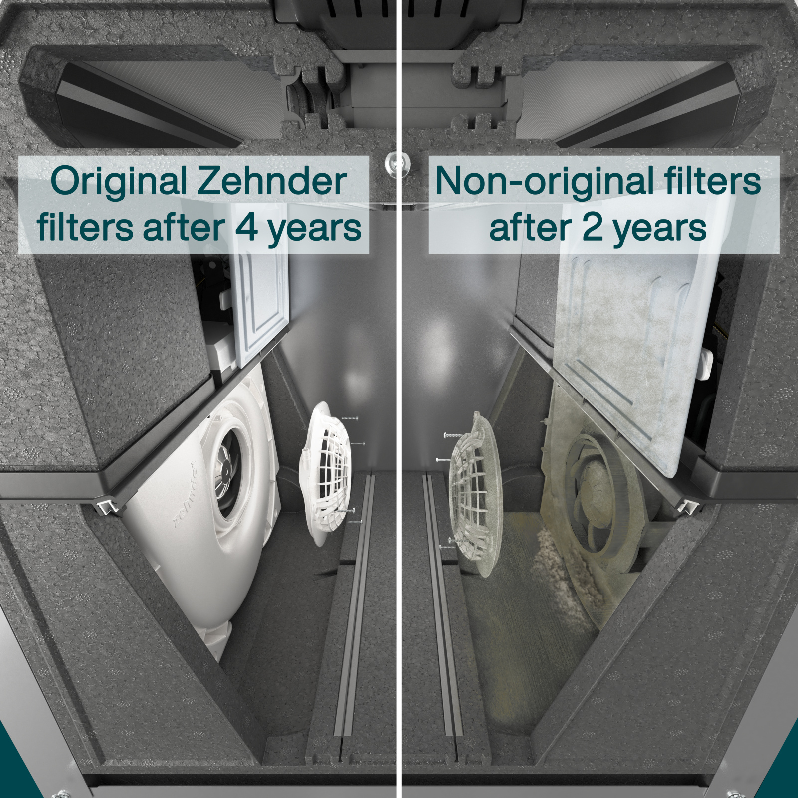Less Maintenance, Zehnder original filters, clean Comfo Air Q, dirty, dust, cleaning, used, fake filter, non-original,