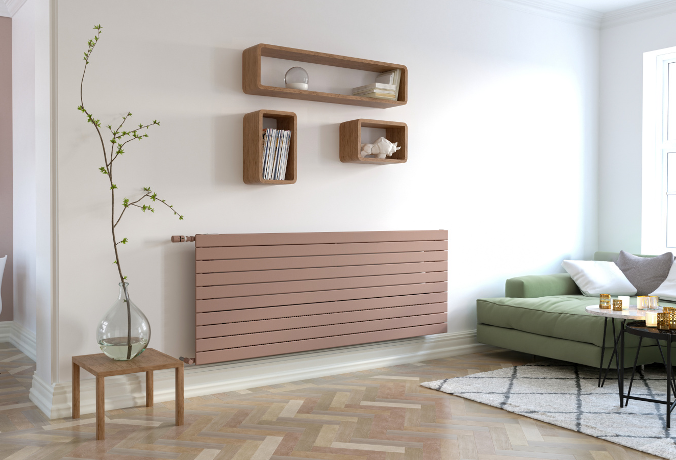 Zehnder, Nova Neo, Living room, classic building, wooden floor, fishbone flooring, 3d rendering, VNX2 074-200 (fig 1270),