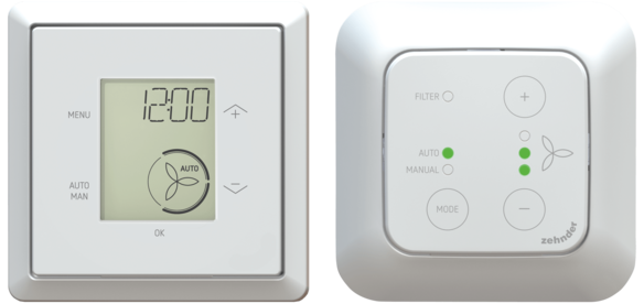 Ovládací jednotky ComfoSense a ComfoSwitch.